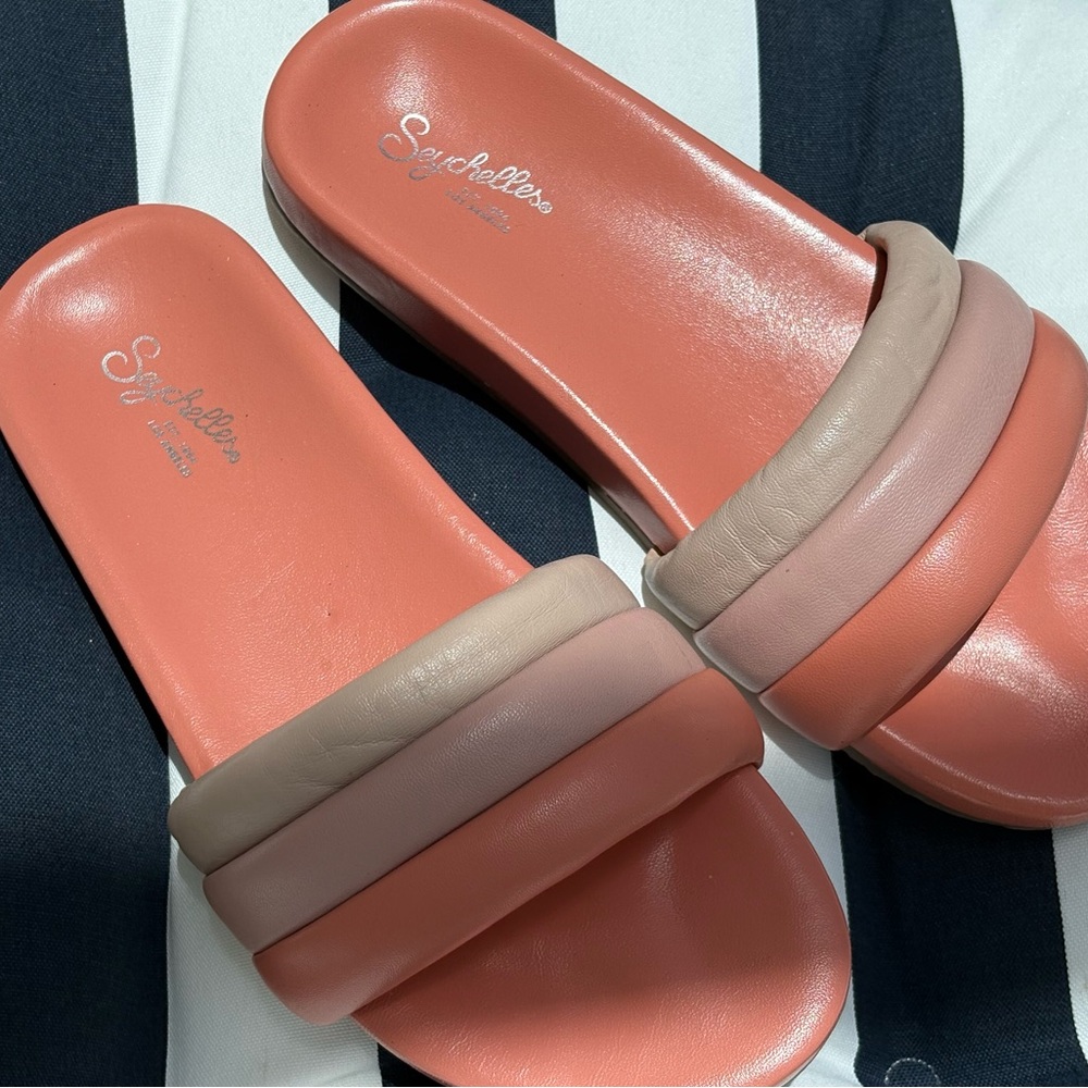 Seychelles Retro Coral and Tan Slide Sandals